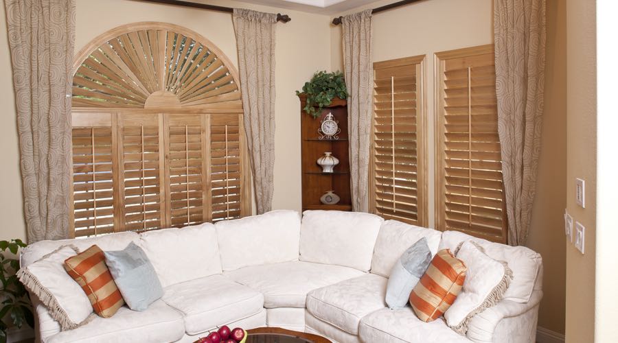 Arched Ovation Wood Shutters In San Diego Living Room